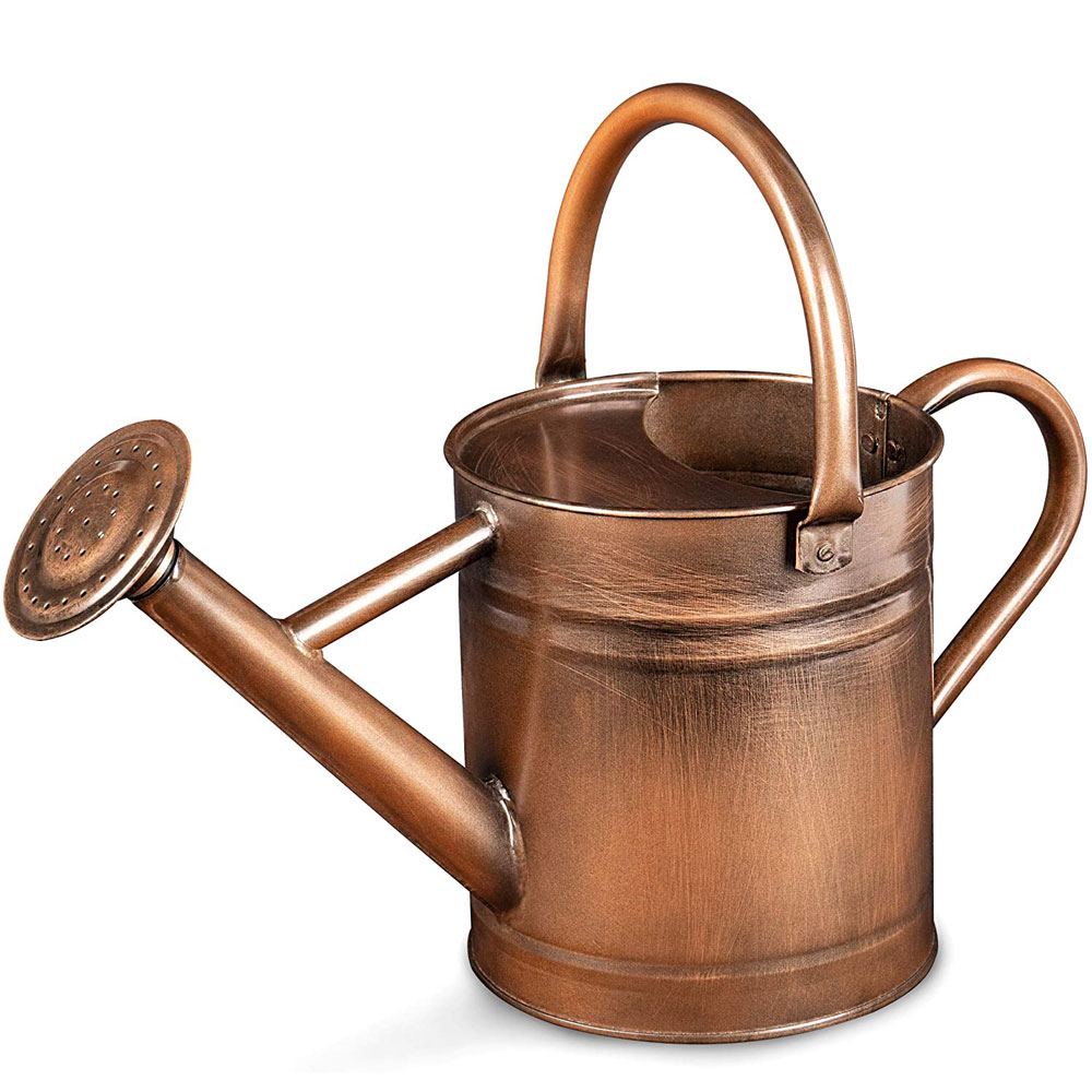 Indoor Outdoor Half Gallon Copper Colored Metal Plant Watering Can for House Plants with Removable Spout