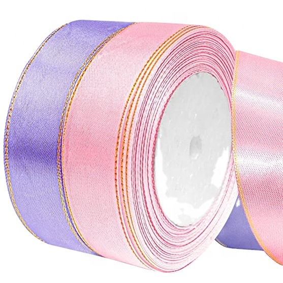 Factory Wholesale solid 196 color 3-100mm wide 100% Polyester Single Double Side Silk Satin Ribbon Logo