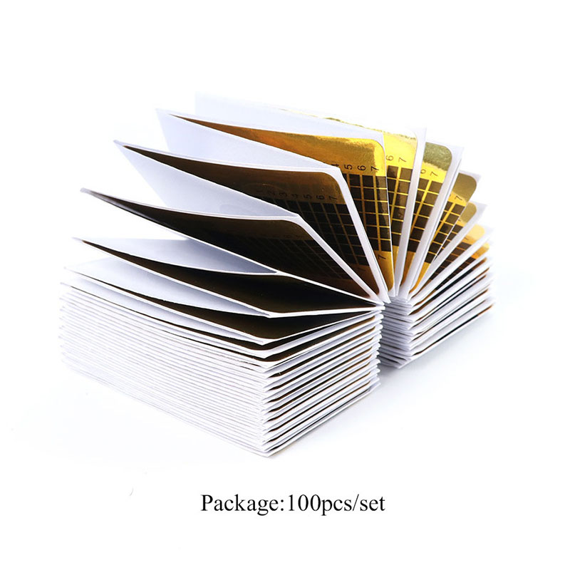 100pcs Crystal phototherapy armor extended form nail art gold horseshoe/square paper tray for nails extension