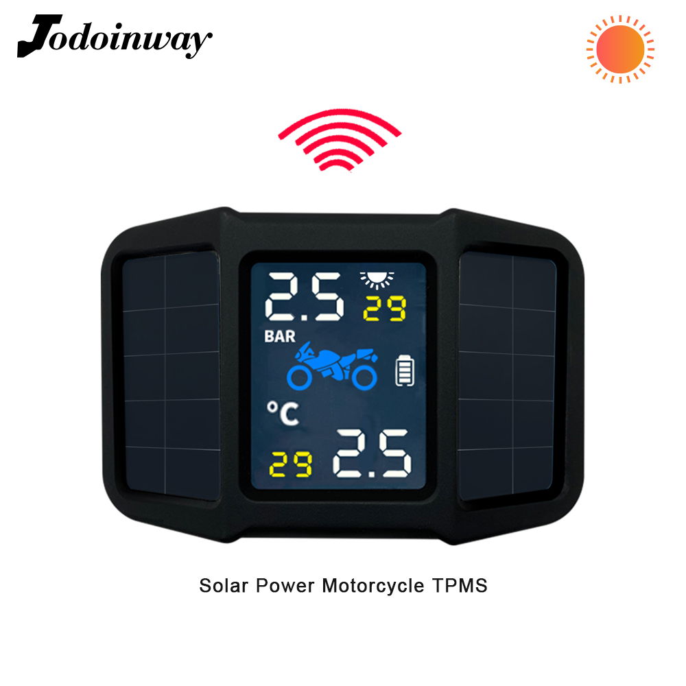 Solar Power Motorcycle TPMS LCD digital Tire Pressure Monitor System 2 External Sensor Tyre Temperature Security Alarm Device