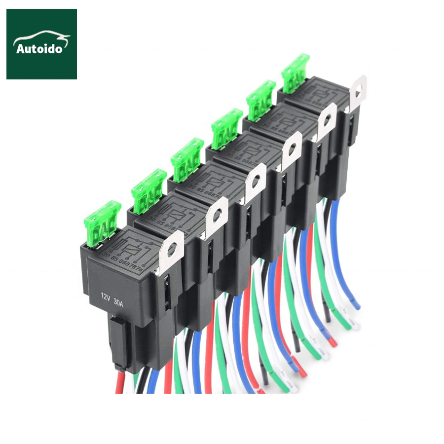 12V Предохранитель Реле Жгут Комплект-30A АТО УВД лезвие предохранителей, 5 Pin SPST автомобильное электрическое реле с Heavy Duty 14 AWG провода