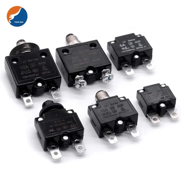 Push to Reset 24V 50V 5A 10A 20A 25A DC L1 L2 L3 Series Miniature Thermal Resettable Overload Protector Circuit Breaker Switch