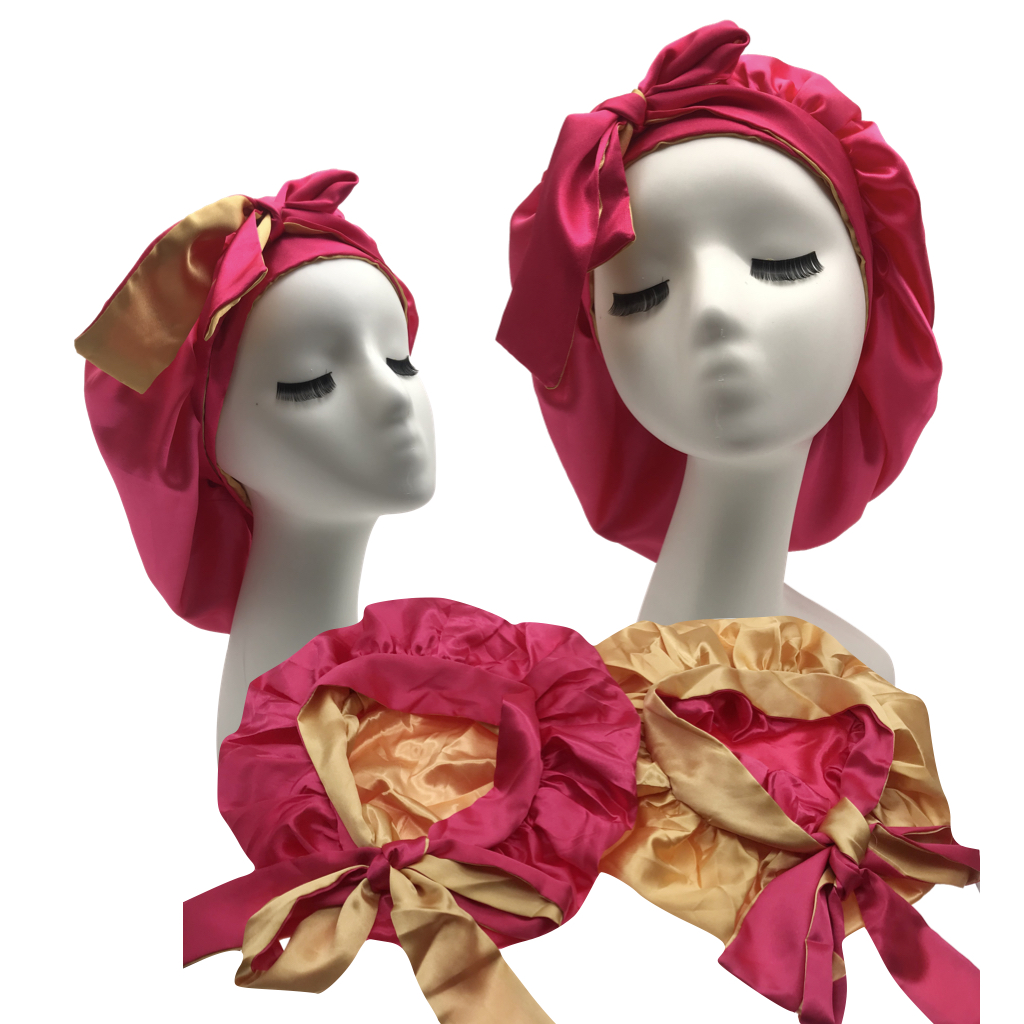 sleep hair Bonnet Shower Long Silk Women Satin Custom logo long tie Bonnets
