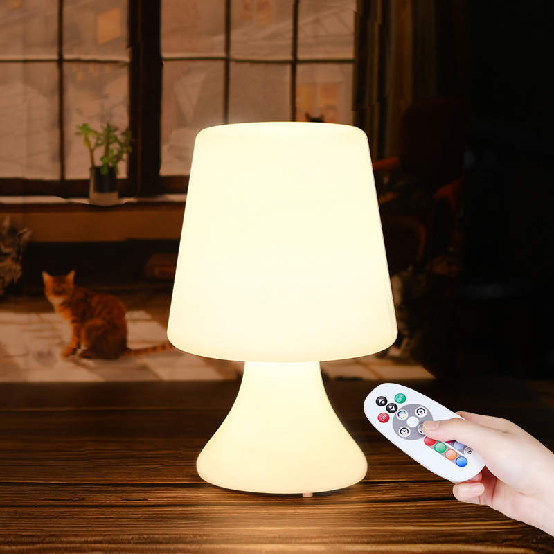 OEM Classic Design Remote Control Dimmable RGB Color Changing Rechargeable Sturdy Resin Portable Bedside Ambient LED Table Lamp