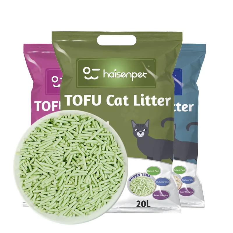 Manufacturer OEM Premium Easy Clean Plant Cat Sand Green Tea Scent 6l Eco Clean 2mm Stripe Shape Strong Clumping Tofu Cat Litter