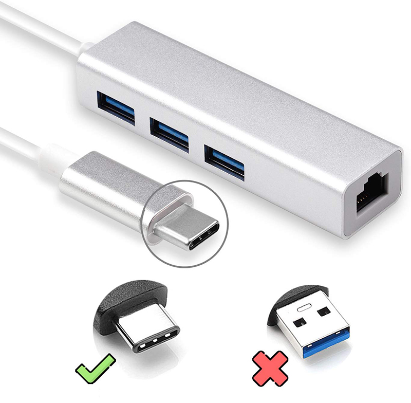 Портативный концентратор с 3 портами Usb 3,1 типа c на 3,0 Usb rj45, гигабитный Разъем LAN