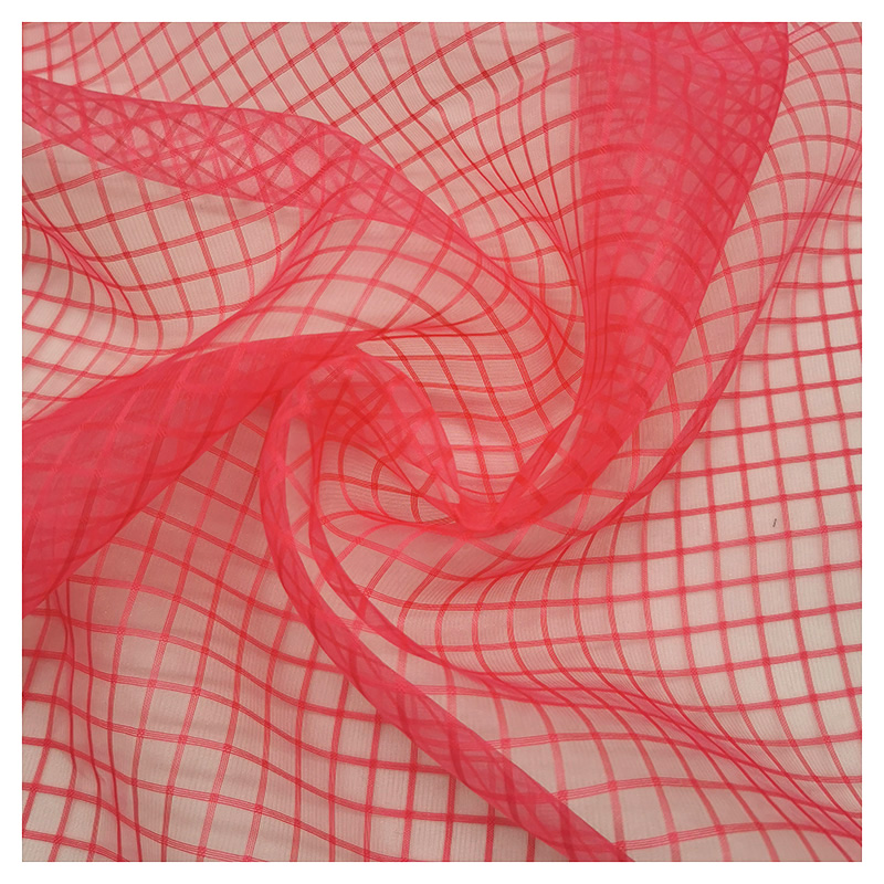 wholesale custom plaid organza fabric 100% polyester women clothing fabric