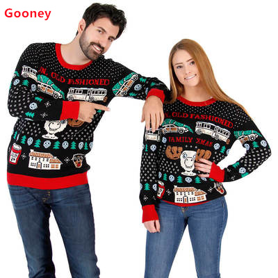 2021 new arrival festive men's sweater o-neck mans knitted cartoon printed pattern pullover loose christmas sweaters for men