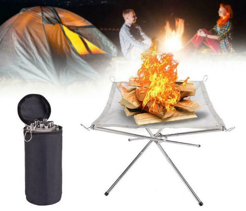 Outdoor Camping Wood Stove BBQ Frame Mesh Fire Pit Rack Stainless Steel Outdoor Charcoal Heater Portable With Carrying Bag