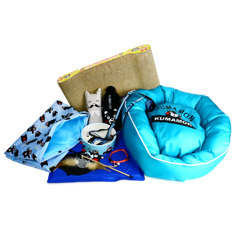 LUVP+K-KUMAMON Adjustable Nylon Cat Collar And Leash Soft Cat Harness Cat Scratch Cardboard Toy Pet Bowl And Bed Set