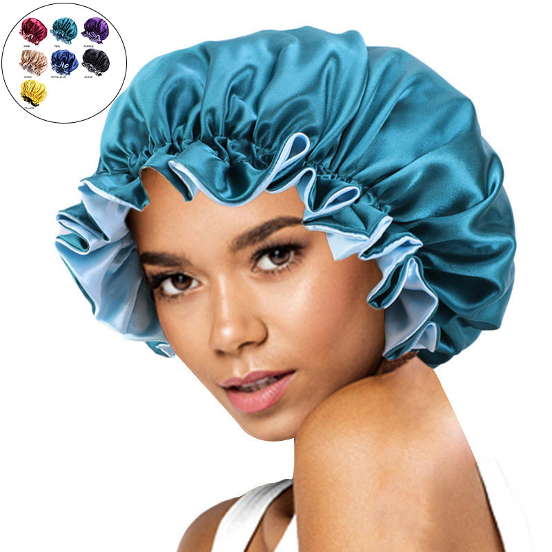 Wholesale High Quality Personalized LOGO Custom Silk hair Sleep bonnet hat Colorful Real Satin Double Layer Designer hair Bonnet