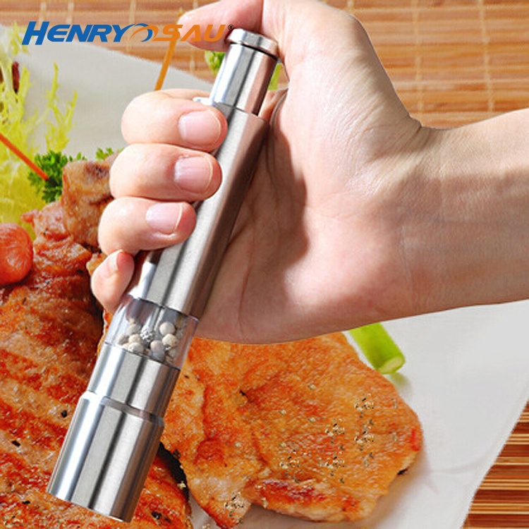 Nonslip Manual Pull Down Stainless Steel Core Acrylic Sea Salt And Pepper Grinder Set Mini