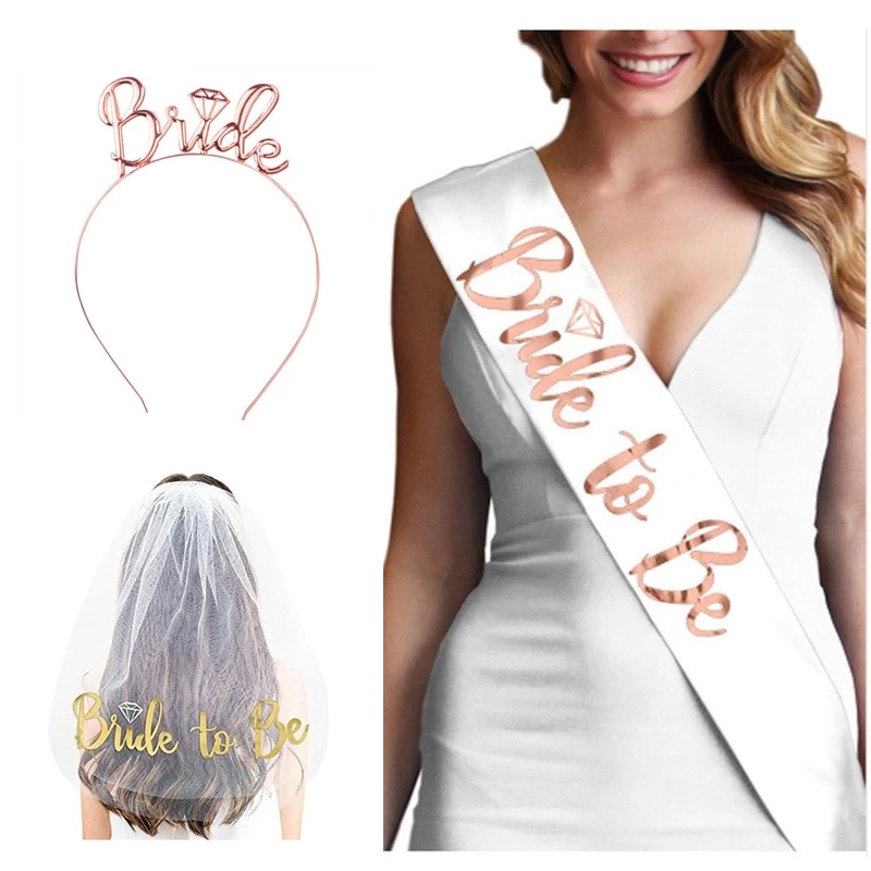 4pcs/set Wedding Decorations Bridal Shower Wedding Veil Team Bride To Be Bachelorette Party Girl Hen Party Decoration Supplies