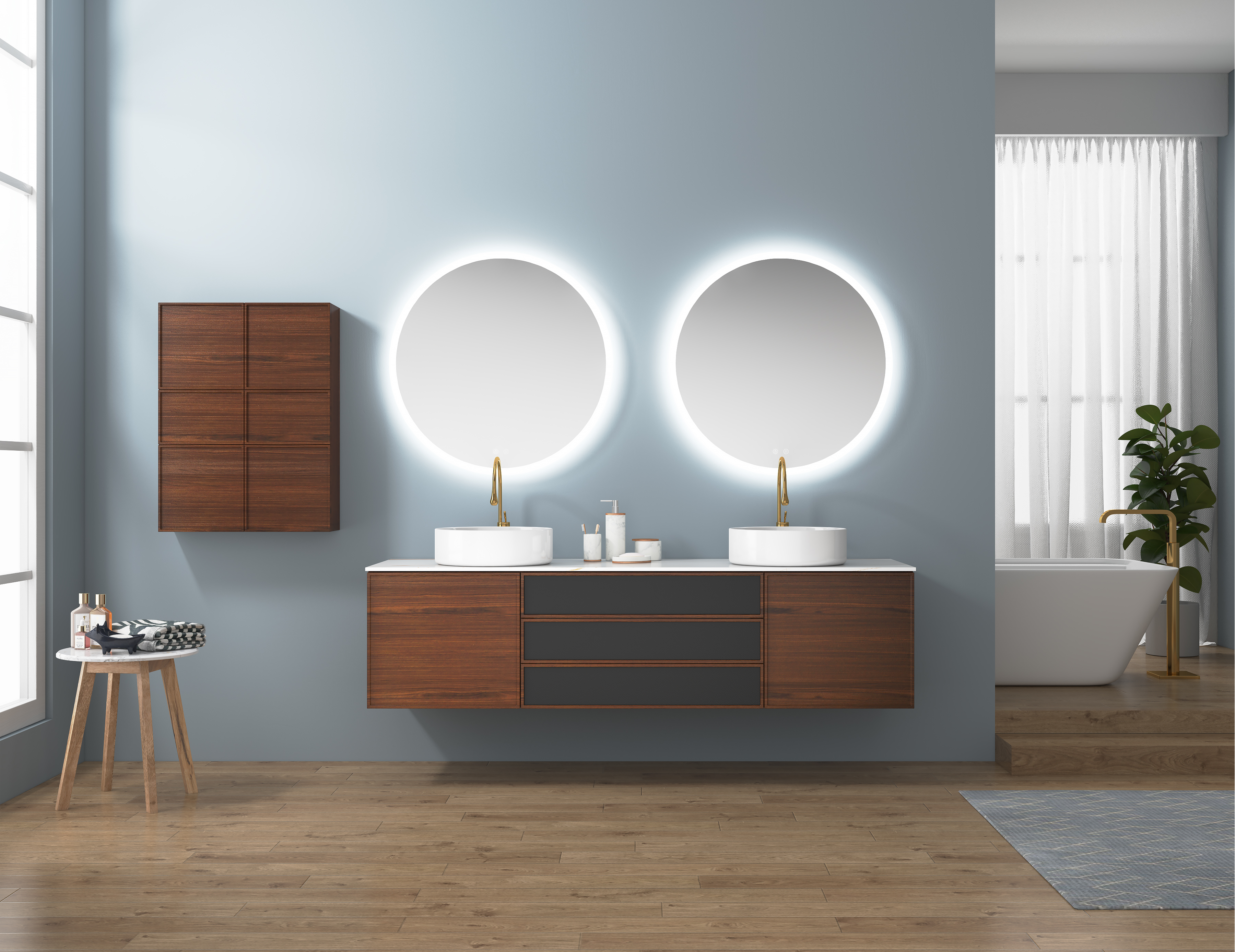 Modern Style Wall Mount Hung Vanity Mirror Veneer Bathroom Vanity AJ3003