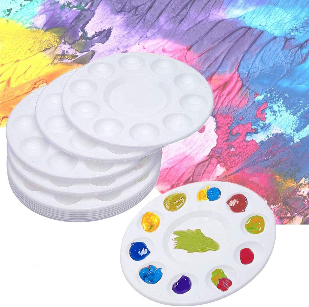 Paint Tray Palettes For Acrylic Oil Watercolor Craft DIY Art Painting, Round Plastic Pallets For Kid, Student, With 10 Wells