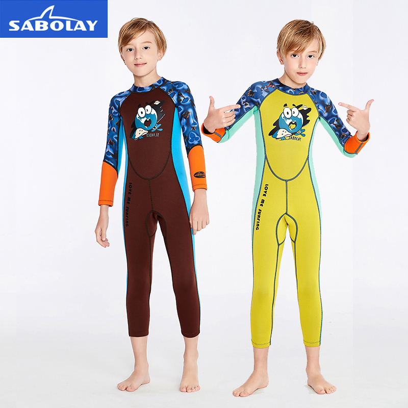 2021 New design Children's conjoined warm zipper Neoprene boy sun protection free diving wetsuit