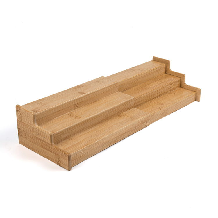 3 Tier Kitchen Wooden Bamboo Adjustable Spice Jar Organizer Holder Rack