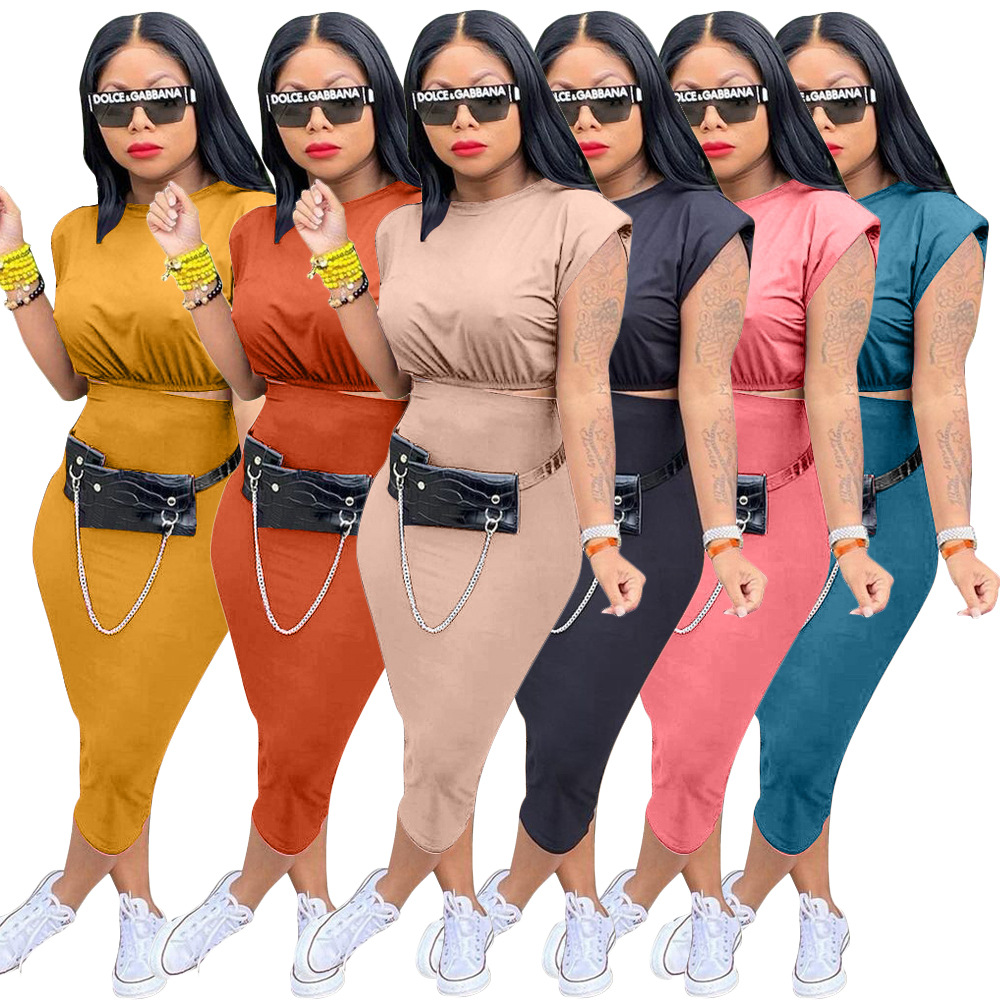 Wholese Sleeveless Wrap Skirt Women Sets Crop Top Solid Customize Logo women two piece skirt sets