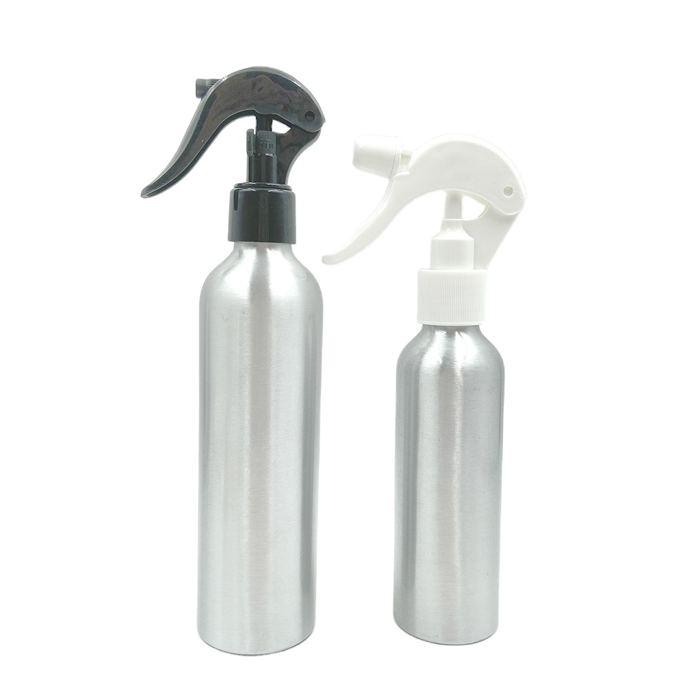 custom design thin shampoo perfume refill 100ml aluminum pump bottle with black cap metal black bottle 250ml
