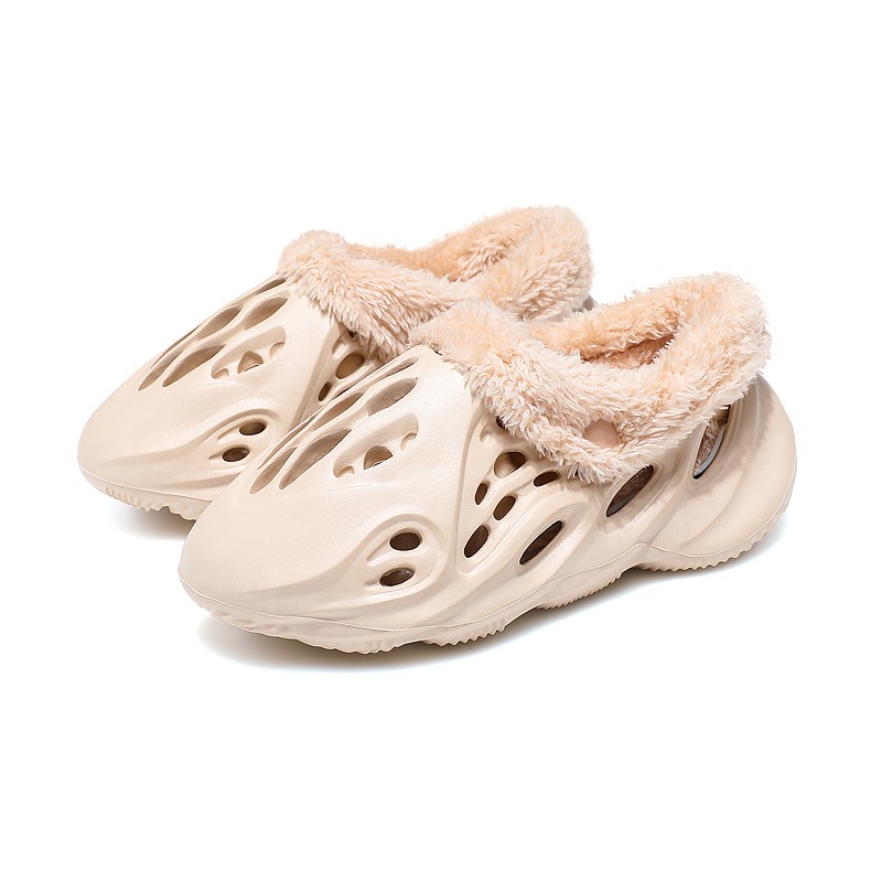 Yeezi foam runner kids winter fur plush women men toddler yezzy shoes black 2021 children warm foam runners new eva clog