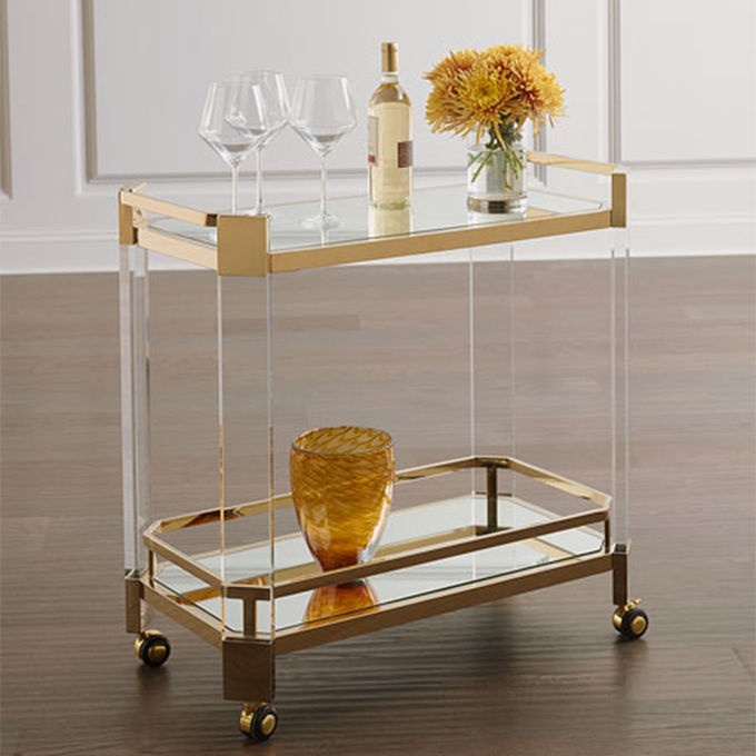 Knight Home Evee Acrylic Bar Trolley With Glass Shelves Unique 3 Tier Acrylic Wheel Bathroom Trolley