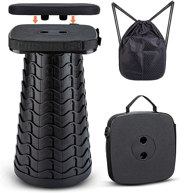 Sturdy Lightweight Square Collapsible Portable Chair Telescoping Folding Camping Stool
