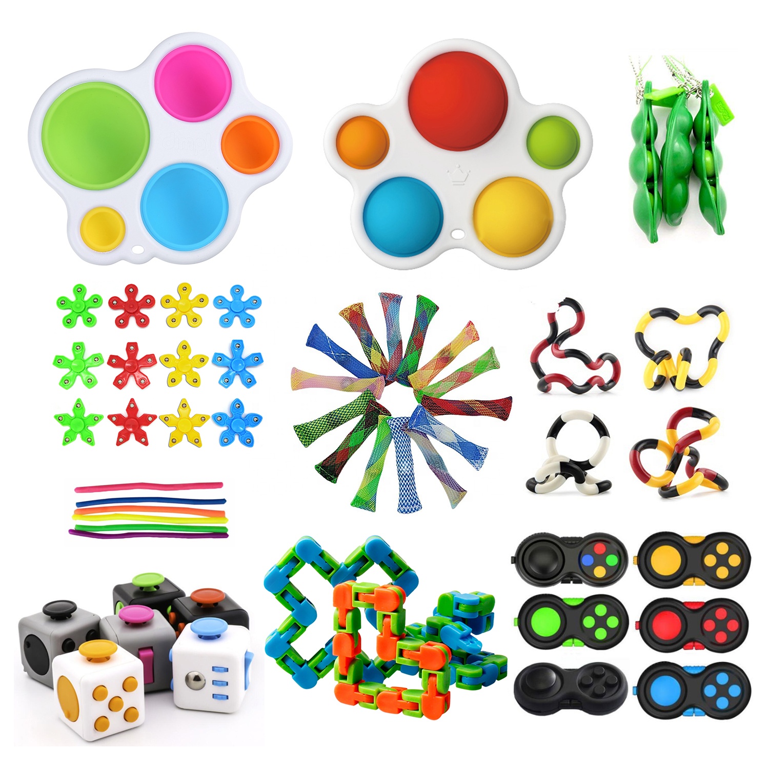 OEM infinity fidget cube of magnetic rings spinner globbles square tangle bundle marble mesh pea pod bike chain box fidget toy