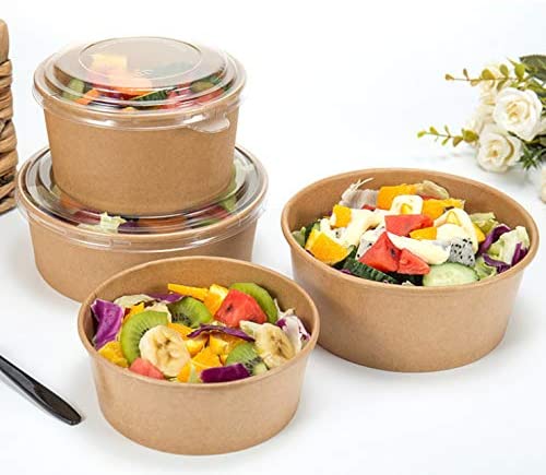 YBY OEM/ODM Cajas Kraft Custom Disposable Round Salad Bowl Food Packing Takeaway Kraft Soup Bowl With PP Lid