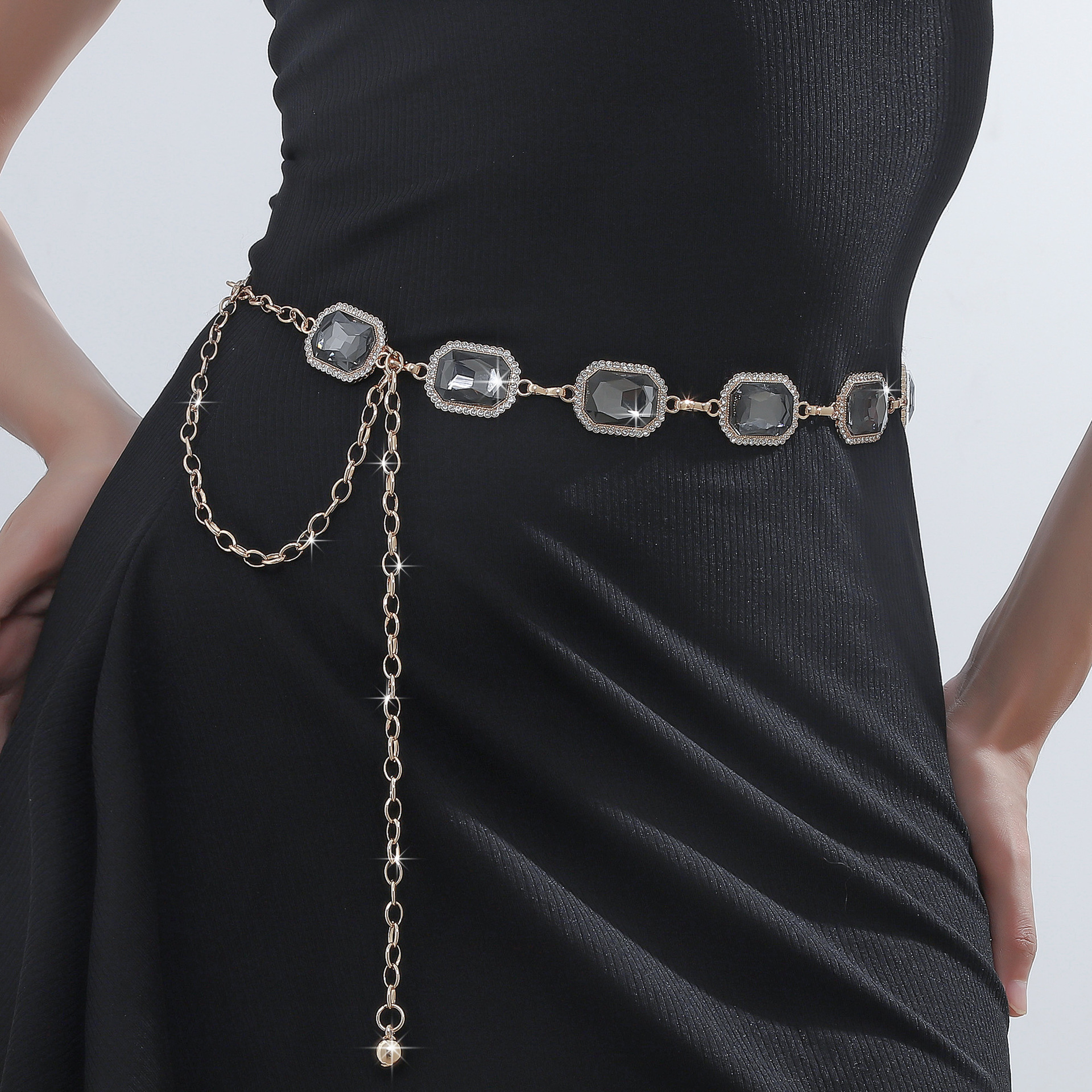Cheap Fashion Gold Waist Chain Belt for Women Big Rhinestone Belly Chains Ladies Luxury Dress Waist Chain Belts For Ladies
