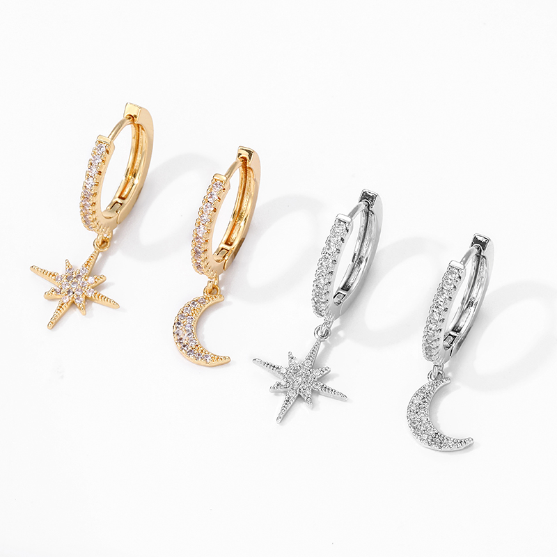 New Fashion Shiny cubic zircon Star And Moon Earrings Good Quality Hoop Earrings For Women Girls Korean Jewelry 2020