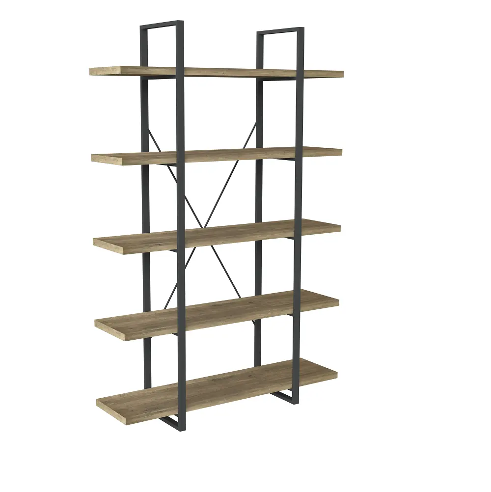 Industrial Style 5 Tier Wooden Bookshelf Strong Wooden Bookcase