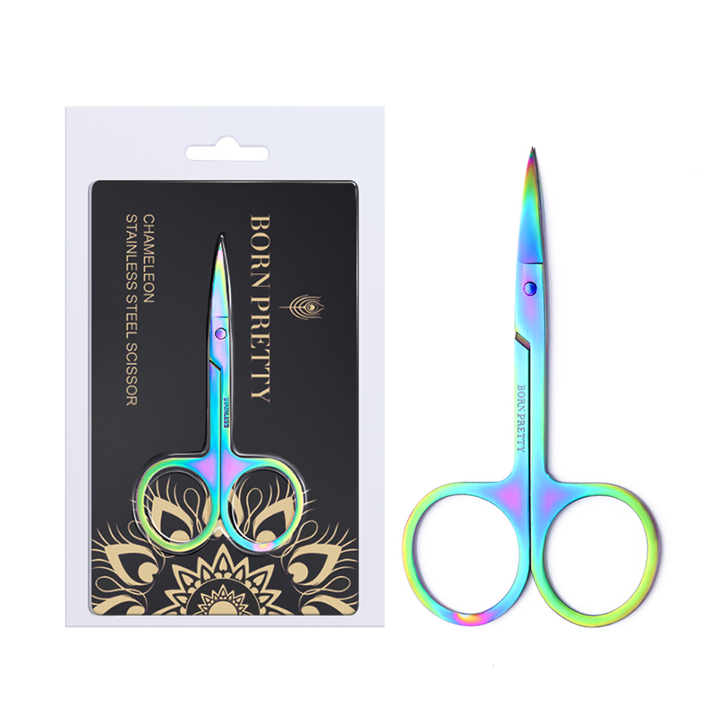 BORN PRETTY OEM Curved Head Eyebrow Scissor Chameleon Makeup Manicure Tool Private Label Nail Cuticle Scissor