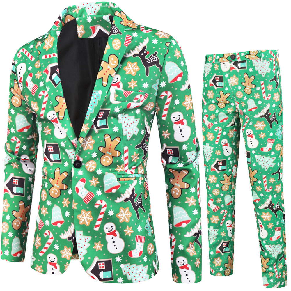 Business Casual Suit Men's Christmas 3D Printed Suit Suit Pants Set 2 Pieces Dress