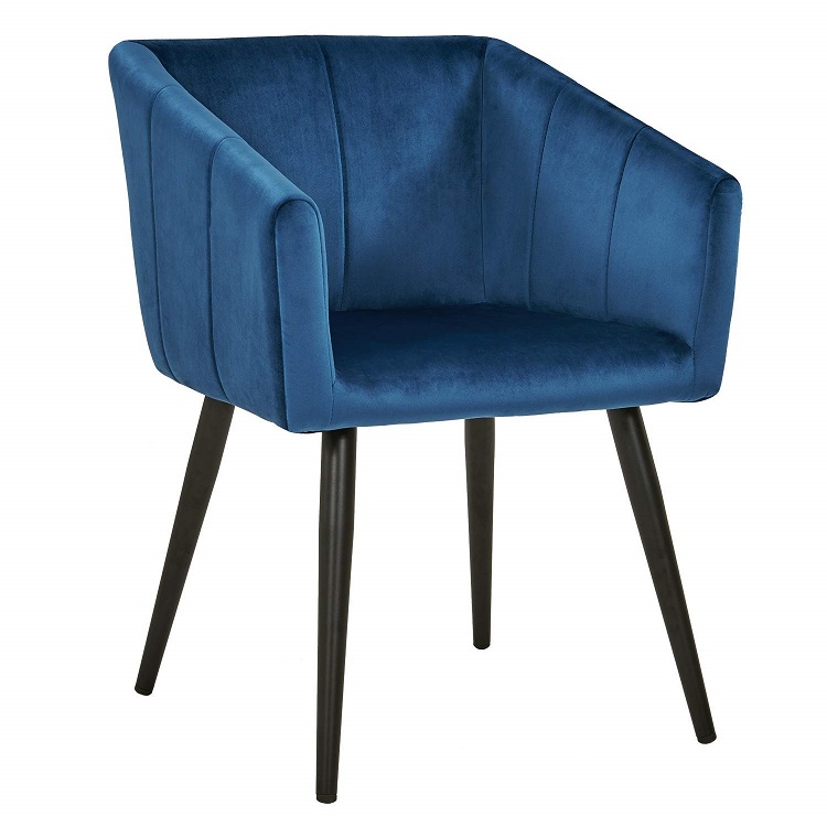 Hot Selling Velvet Fabric Dining Chair Modern Leisure armchair With Coated Metal Legs