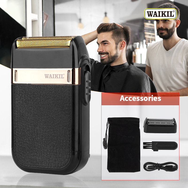 WAIKIL Portable Electric Shaver for Men Twin Blade Professional Reciprocating Cordless USB Rechargeable Hair Shaver Trimmer