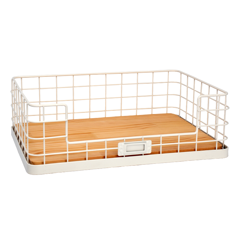 The Nordic Household Metal Wire and Wooden Storage Basket For Home Goods Neatening