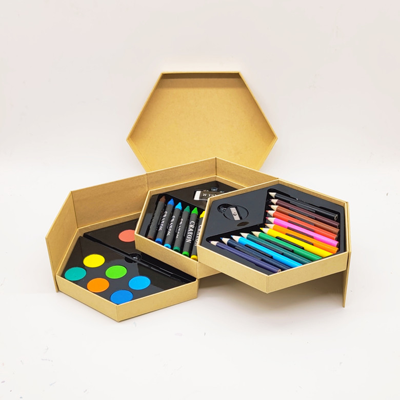 46pcs Cube Box Color Set /Colorful Drawing Stationery Set /with Color Pencil, Crayons, Oil Pastel and Sketch Pens