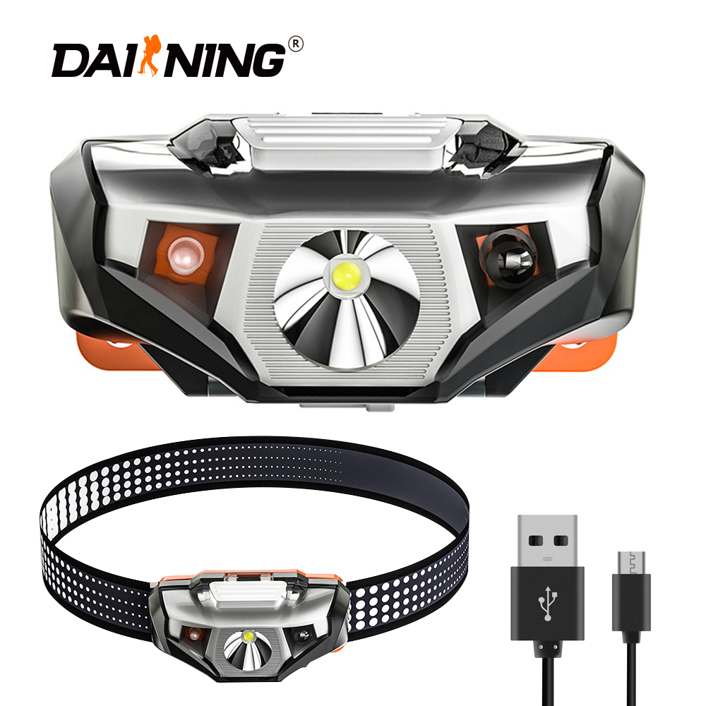 DAINING Smart Sensor Headlamp USB Charging Head light IPX6 Waterproof Head Lamp for Hiking Camping Riding