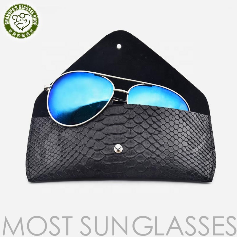 Wholesale custom logo new luxury black Snakeskin grain PU leather Glasses case fashion portable soft leather sunglasses boxes