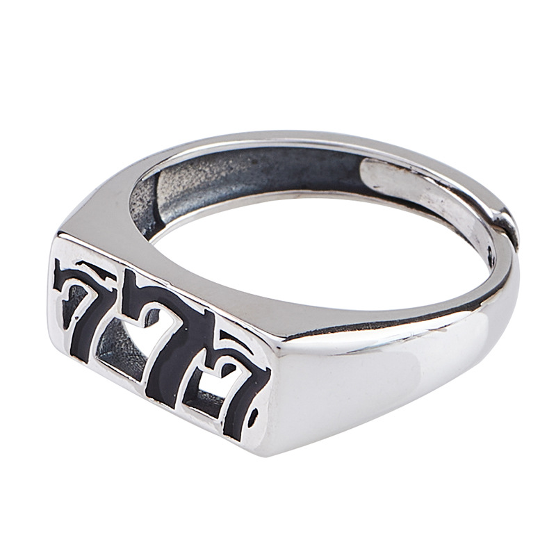 Cool biker jewelry antique color roman number lucky 7 sterling silver ring rings for men