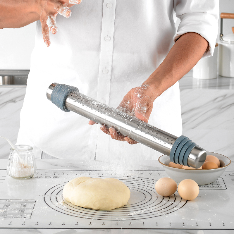 #304 Seamless stainless steel dough tools including rolling pin dough cutter and silicone dough mat