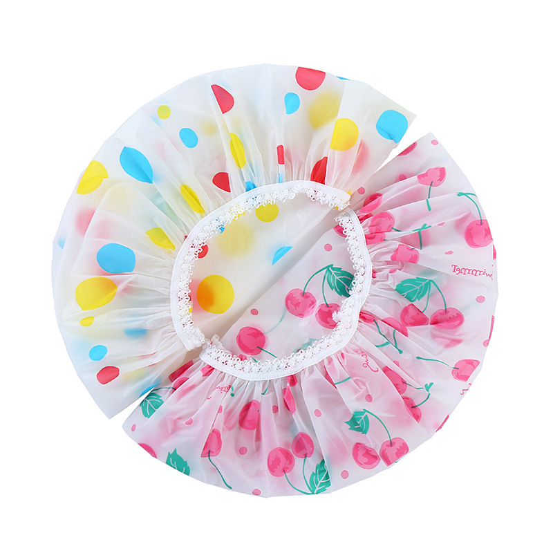 Hot Sale Peva Plastic Dot Bath Hair Cover Hat Big Size Waterproof Reusable Bathing Adjustable Shower Cap for Women