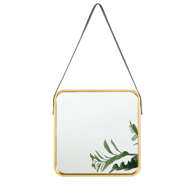 Jinnhome Elegant And Antique Gold Square Frame Wall Hanging Mirror With Modern Fake Leather Bathroom Decorative Dressing Mirror