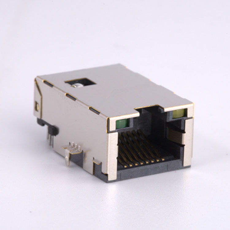 Smt трансформатор Rj45 со светодиодной подсветкой 8P8C одиночный порт хранения температуры Cat6 Rj45 разъем 8P8C