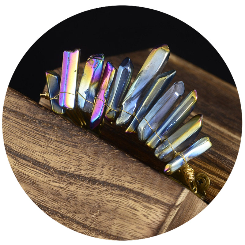 Hongyu Quartz Crystal Point Crown Tiara Women Crystal Combs Headband Hair Jewelry