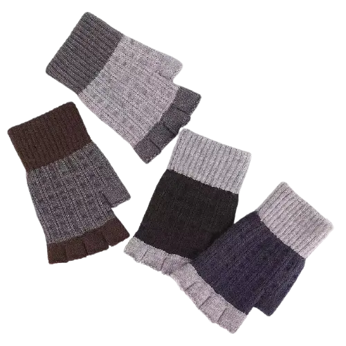 Winter Half Finger Gloves Knitted Fingerless Mittens Warm Stretchy Gloves