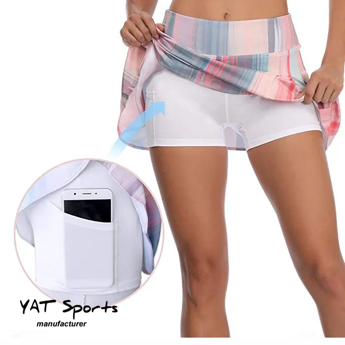 Printed Quick Dry lightweight fabrics two Sides Pleated design Women workout skort Custom Sublimation Tennis Skirts