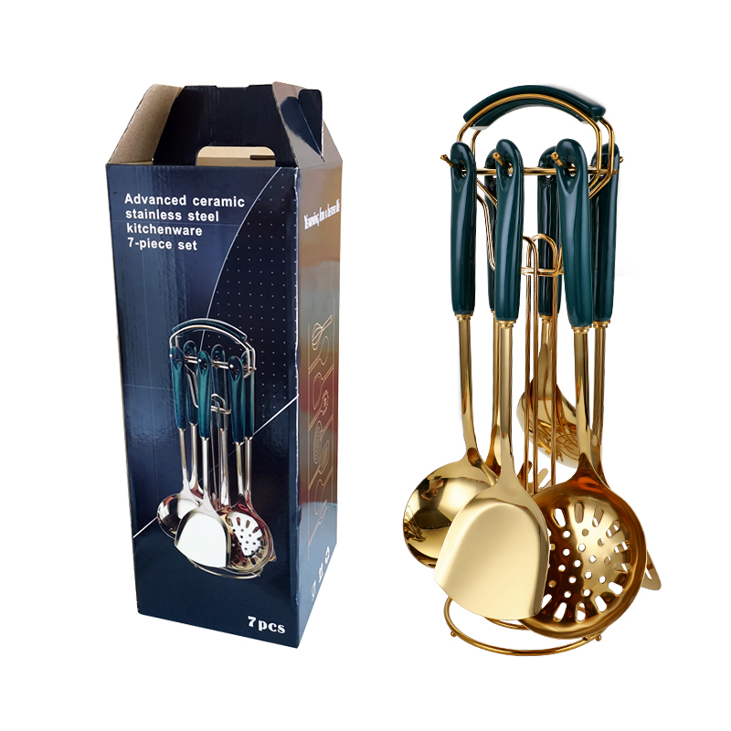 Hot selling kitchen accessories 7piece ceramic handle stainless steel cooking utensil set