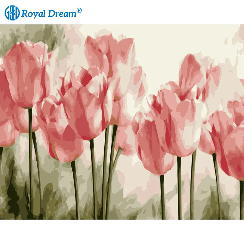 ROYALDREAM wall art flower acrylic painting abstract tulip art canvas painting by numbers for living bedroom decor