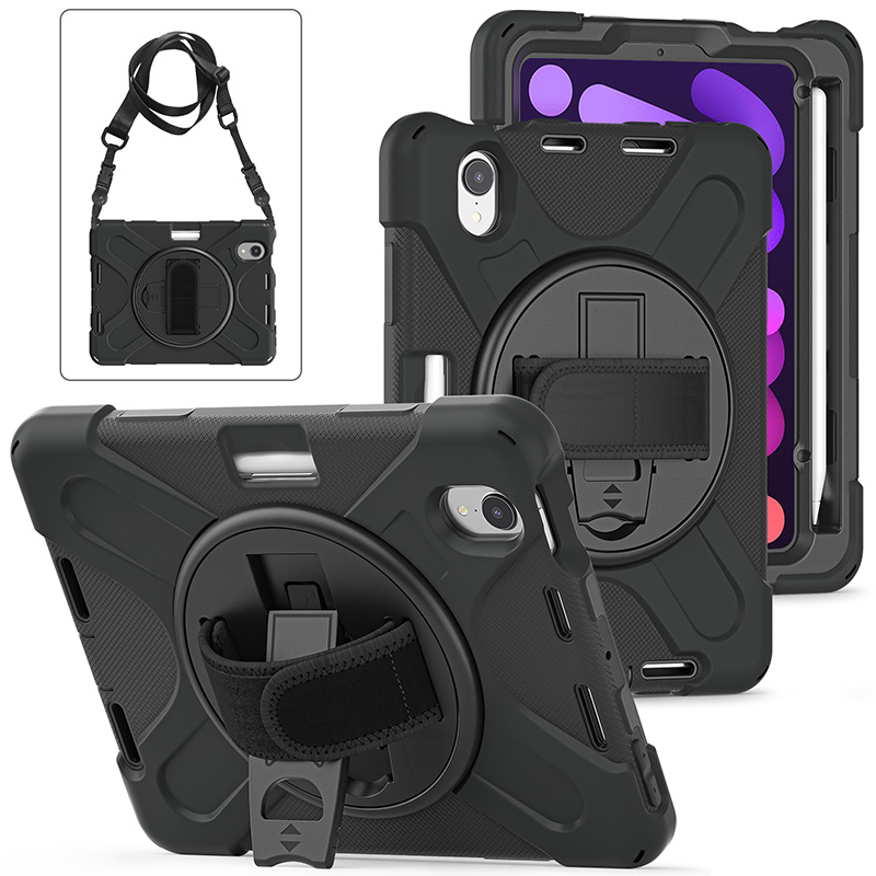 Hot Sale Rugged 8.3 Inch Kids Tablet Case For iPad Mini 6 2021 Pencil Slot Silicone Shockproof Rotate Stand Hand Shoulder Strap